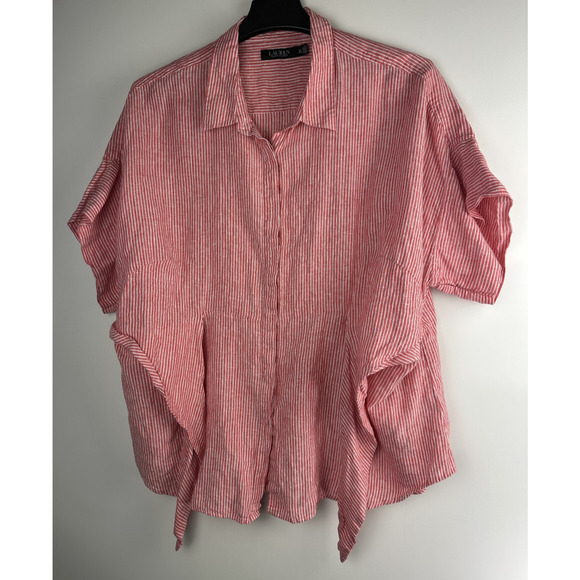 Lauren Ralph Lauren Striped Tie-Front Linen Shirt Red White Women's Plus Size 3X - Picture 3 of 10